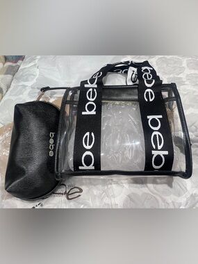bebe Clear Tote with Black Logo Straps and Detachable Pouch